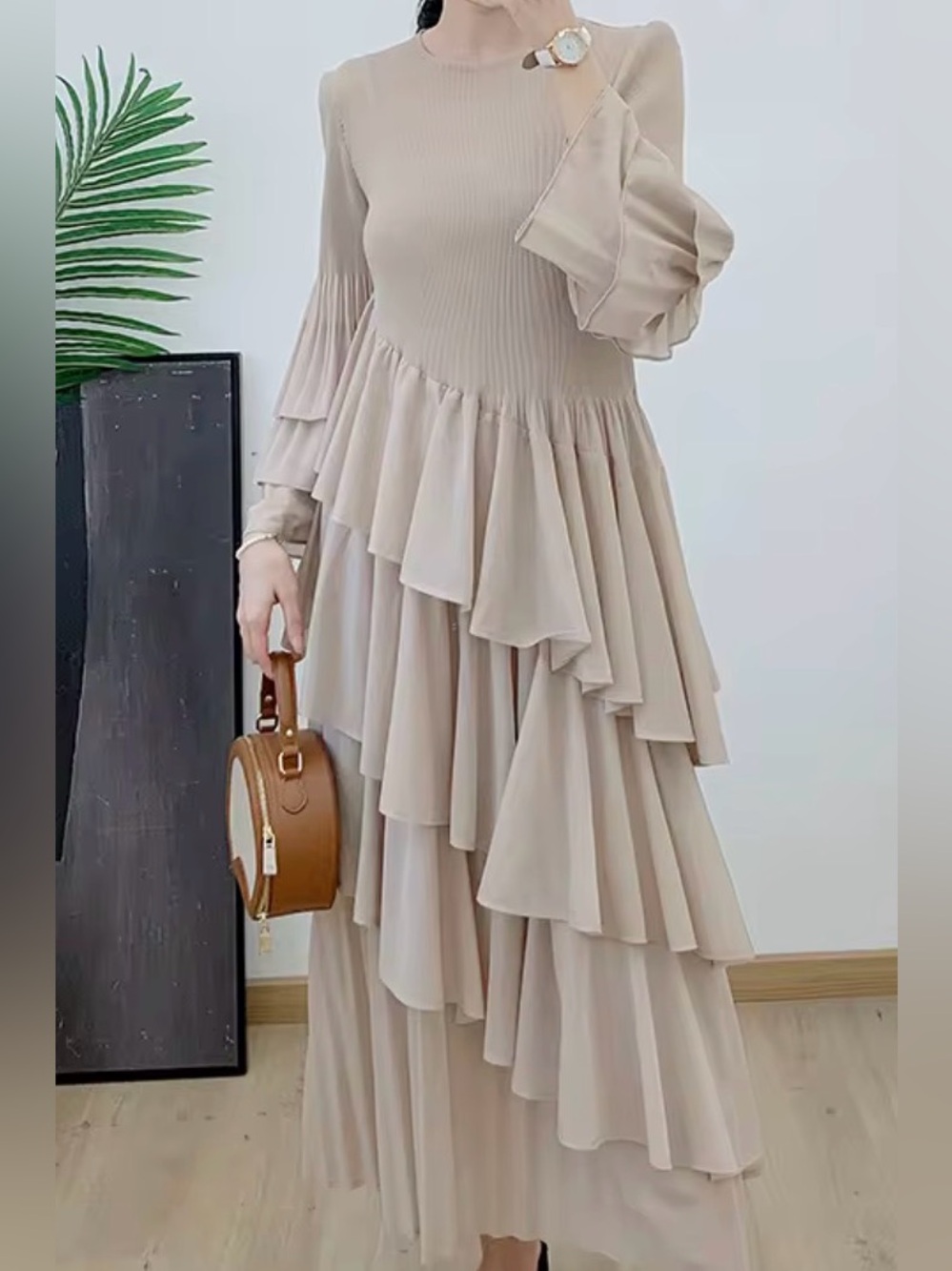 Elegant Layered Ruffle Maxi Dress - Cream